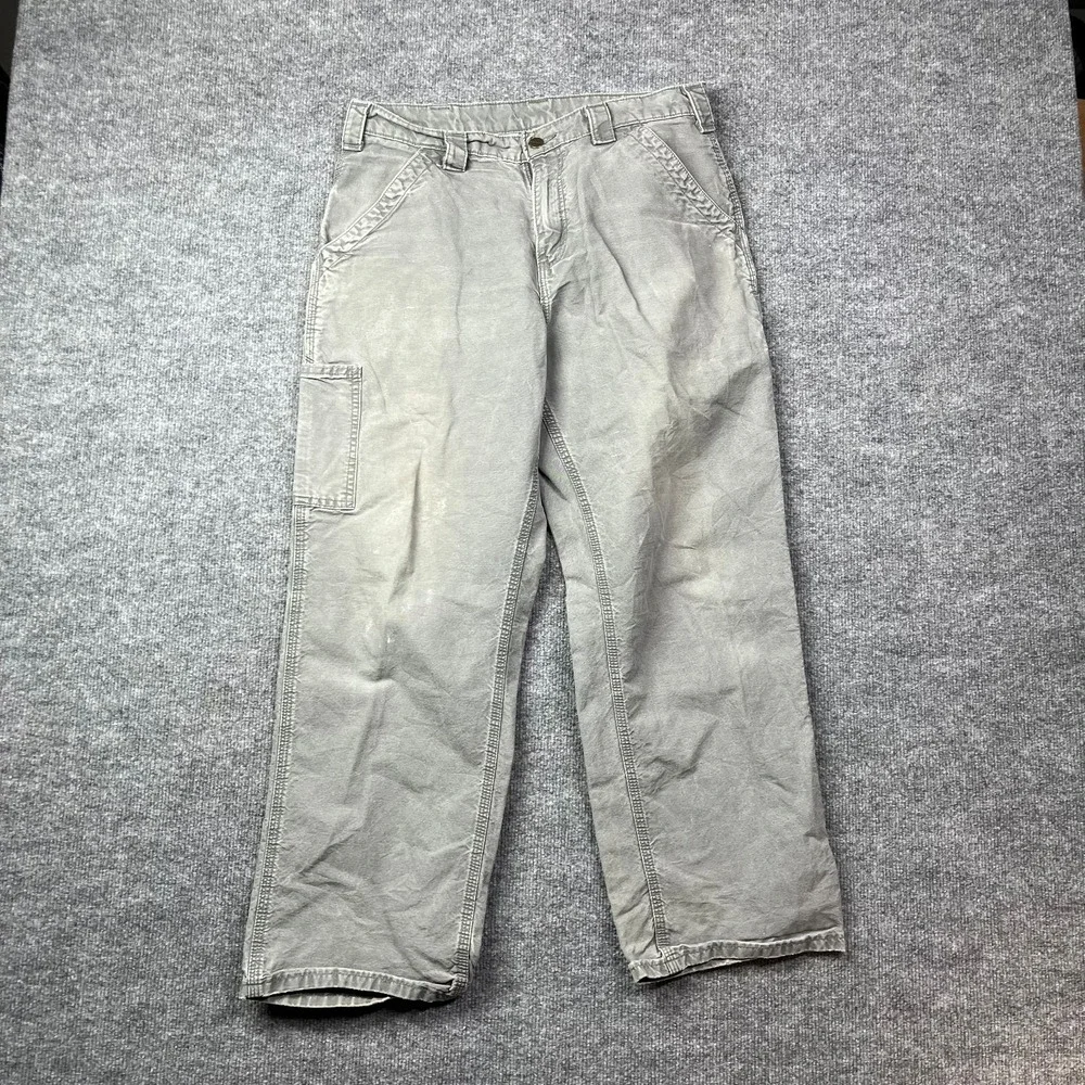 Carhartt Dungaree Carpenter Pants Men's Gray Pockets Relaxed Workwear‎ - 32X28.5